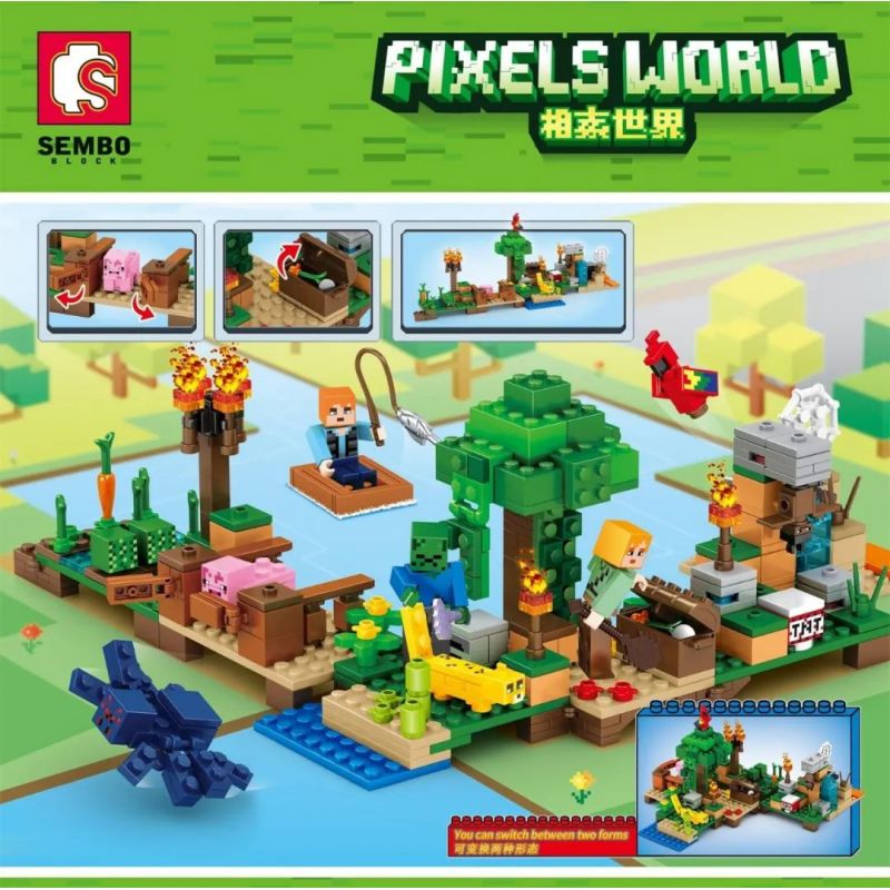 SEMBO 606109 non  TRANG VIÊN RỪNG RẬM bộ đồ chơi xếp lắp ráp ghép mô hình Minecraft PIXELS WORLD Game Xây Dựng 419 khối