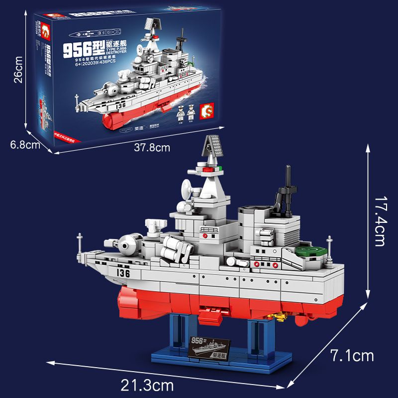 SEMBO 202039 non Lego 956 KẺ HỦY DIỆT TÊN LỬA bộ đồ chơi xếp lắp ráp ghép mô hình Military Army TYPE P.956 DESTROYER Quân Sự Bộ Đội 436 khối