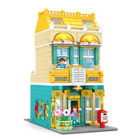 SEMBO 601144C non  NHÀ SÁCH CHÂU ÂU bộ đồ chơi xếp lắp ráp ghép mô hình BOOK SHOP 1285 khối