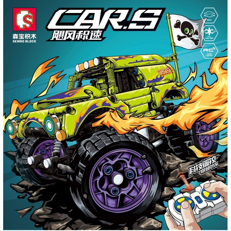 SEMBO 701913C non  XE TẢI QUÁI VẬT RC MA NỬA ĐÊM bộ đồ chơi xếp lắp ráp ghép mô hình CAR.S 539 khối