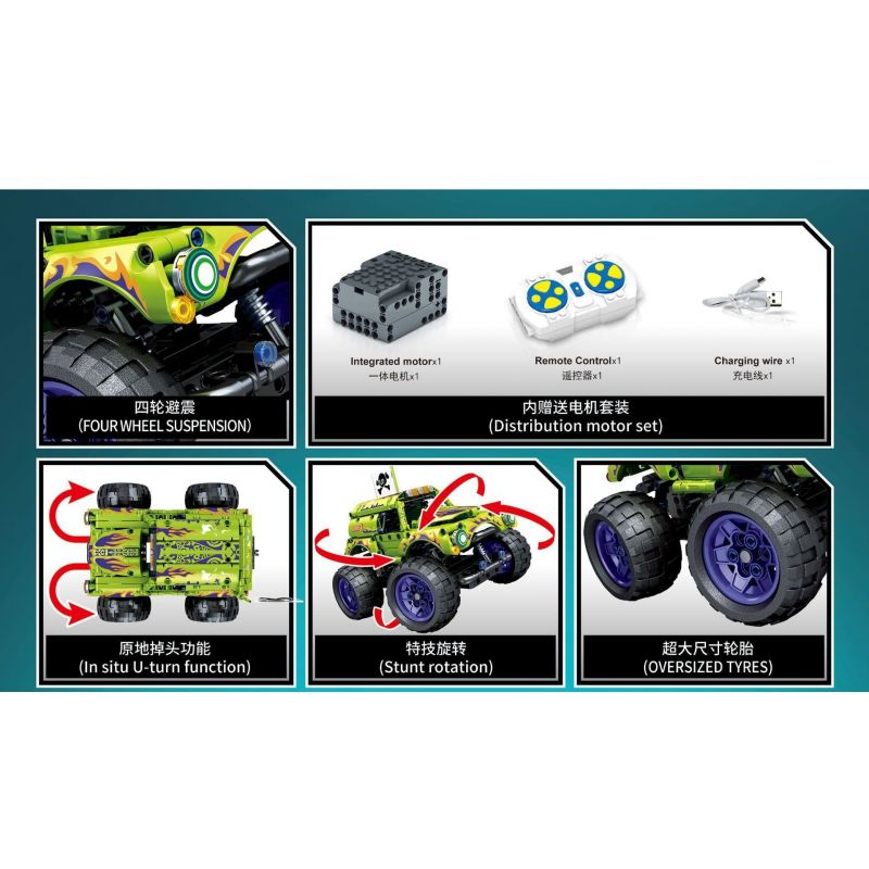 SEMBO 701913C non  XE TẢI QUÁI VẬT RC MA NỬA ĐÊM bộ đồ chơi xếp lắp ráp ghép mô hình CAR.S 539 khối