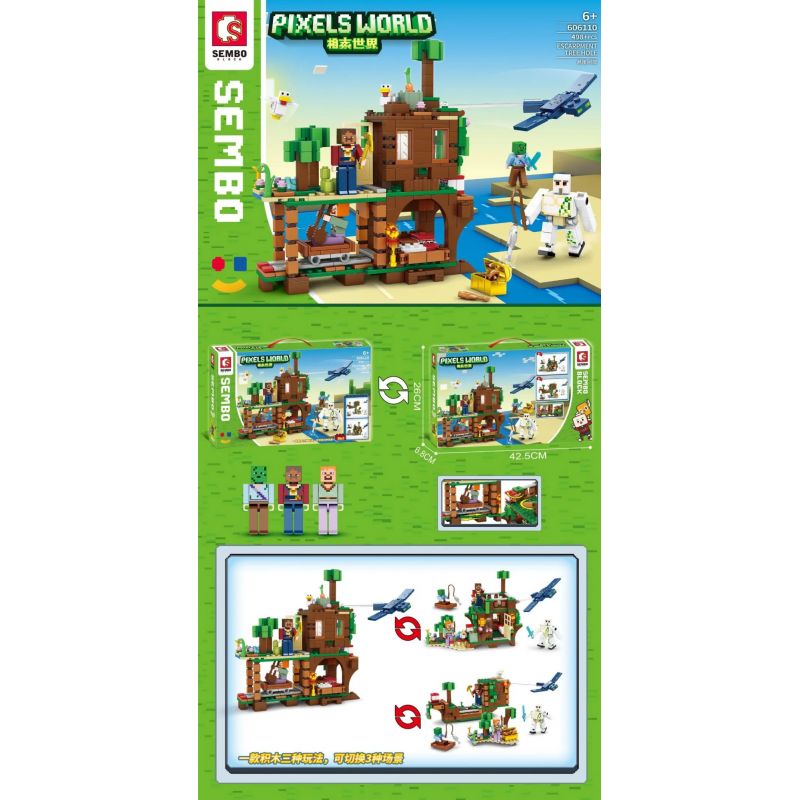 SEMBO 606110 non Lego NGÔI NHÀ TRÊN VÁCH ĐÁ bộ đồ chơi xếp lắp ráp ghép mô hình Movie & Game PIXELS WORLD ESCARPMENT TREE HOLE Phim Và Trò Chơi 498 khối