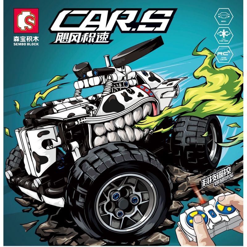 SEMBO 701910C non  XE TẢI QUÁI VẬT ĐIỀU KHIỂN TỪ XA CHO CHÓ ĐỐM bộ đồ chơi xếp lắp ráp ghép mô hình CAR.S 525 khối