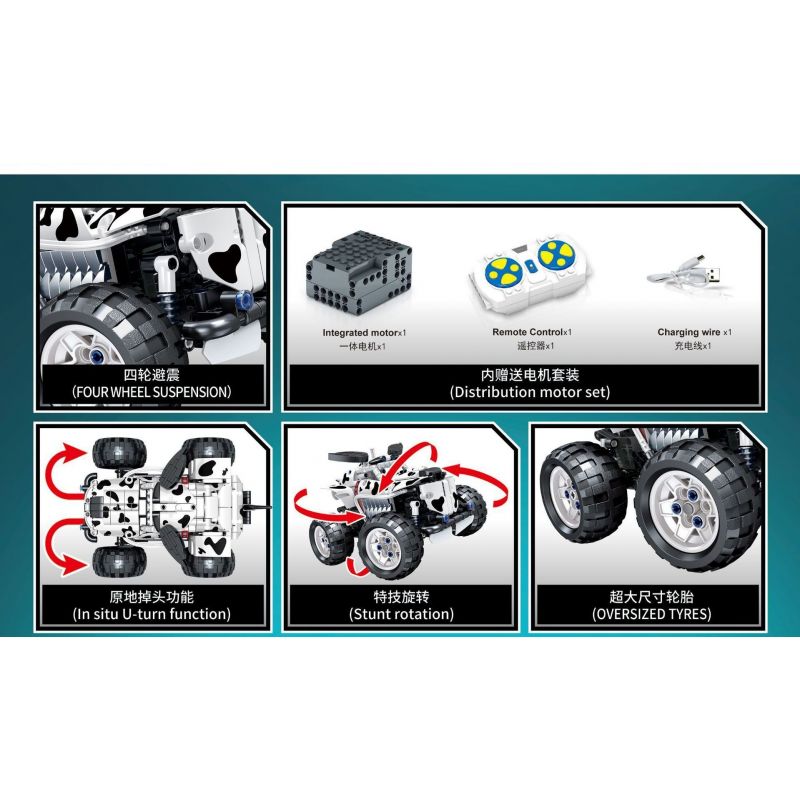 SEMBO 701910C non  XE TẢI QUÁI VẬT ĐIỀU KHIỂN TỪ XA CHO CHÓ ĐỐM bộ đồ chơi xếp lắp ráp ghép mô hình CAR.S 525 khối