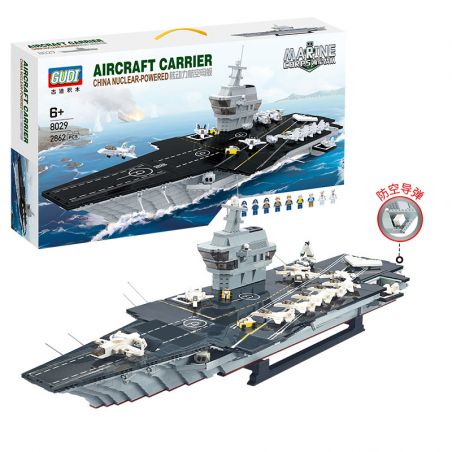 GUDI 8029 non  TÀU SÂN BAY LÁI MÁY bộ đồ chơi xếp lắp ráp ghép mô hình Military Army AIRCRAFT CARRIER CHINA NUCLEAR-POWERED Quân Sự Bộ Đội 2862 khối