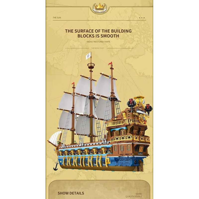 REOBRIX 66011 non  HMS MẶT TRỜI bộ đồ chơi xếp lắp ráp ghép mô hình Pirates Of The Caribbean THE ROYAL FLEET SUN Cướp Biển Vùng Caribe 3162 khối