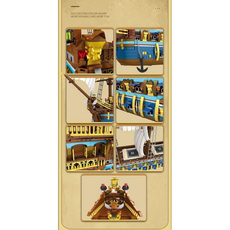 REOBRIX 66011 non  HMS MẶT TRỜI bộ đồ chơi xếp lắp ráp ghép mô hình Pirates Of The Caribbean THE ROYAL FLEET SUN Cướp Biển Vùng Caribe 3162 khối