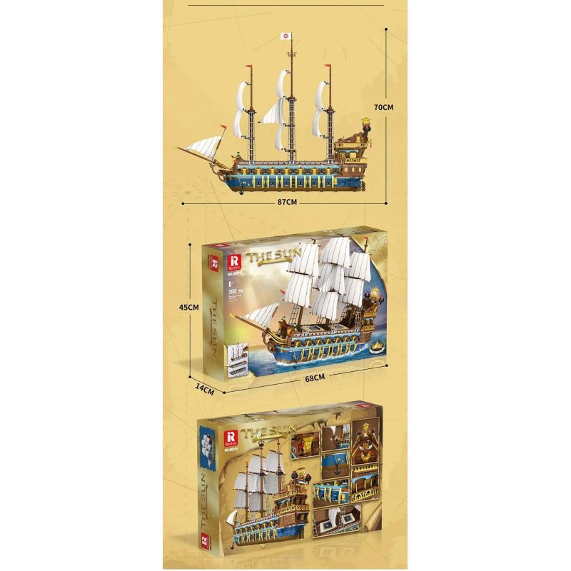 REOBRIX 66011 non  HMS MẶT TRỜI bộ đồ chơi xếp lắp ráp ghép mô hình Pirates Of The Caribbean THE ROYAL FLEET SUN Cướp Biển Vùng Caribe 3162 khối