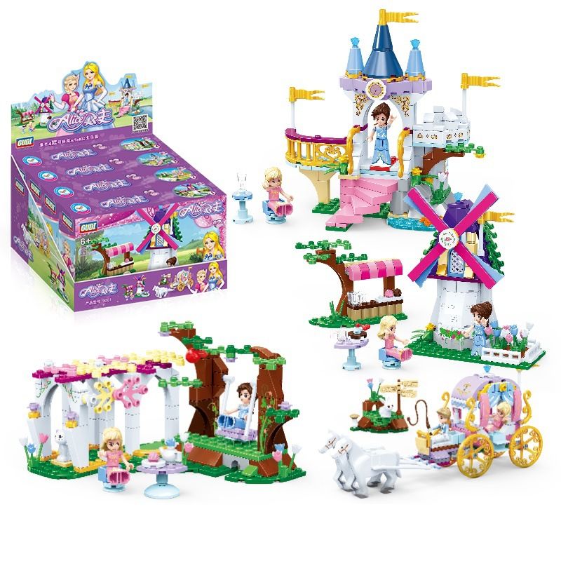 GUDI 9001D 9001A 9001B 9001C non Lego CÔNG CHÚA 4 CỐI XAY GIÓ XE NGỰA SANG TRỌNG LÂU ĐÀI ANNA BELLA BACK GARDEN bộ đồ chơi xếp lắp ráp ghép mô hình Disney Princess 648 khối