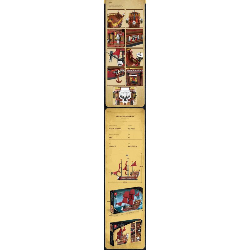 REOBRIX 66010 non  TÀU CƯỚP BIỂN BÁO THÙ bộ đồ chơi xếp lắp ráp ghép mô hình Pirates Of The Caribbean PIRATE REVENGE-MODEL SHIP Cướp Biển Vùng Caribe 3066 khối