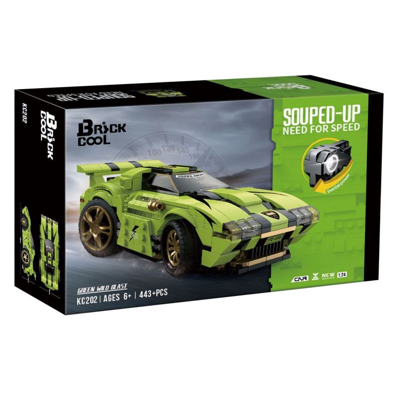 BRICKCOOL KC202 non Lego VỤ NỔ BLUE WILD BLAST tỷ lệ 1:24 bộ đồ chơi xếp lắp ráp ghép mô hình Racers SOUPED-UP GREEN WILD BLAST Đua Tốc Độ 443 khối