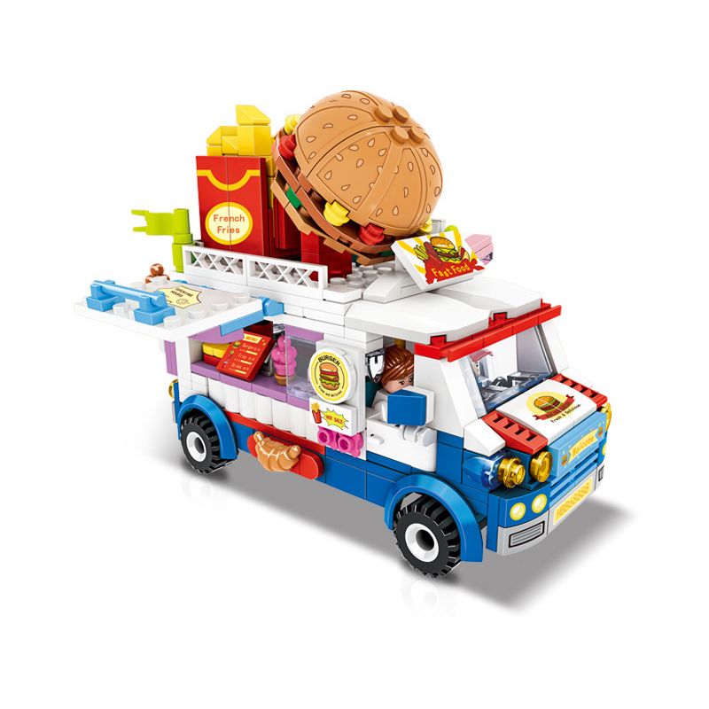 FAIR 9012 non Lego Q XE BURGER DỄ THƯƠNG bộ đồ chơi xếp lắp ráp ghép mô hình KITCHEN VEHICLE 497 khối