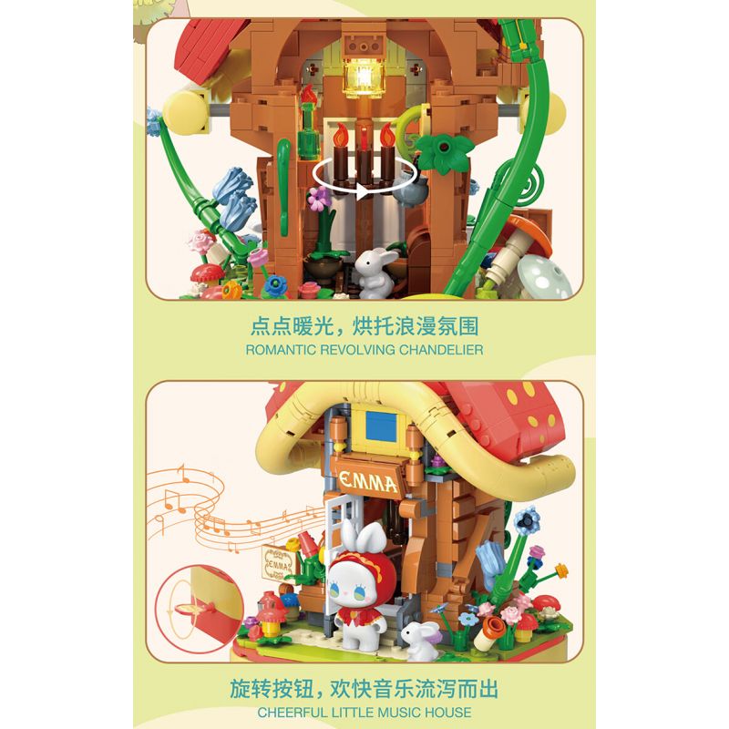 TOP TOY TC1806 1806 non  HỘP NHẠC NGÔI NHÀ NẤM bộ đồ chơi xếp lắp ráp ghép mô hình 650 khối