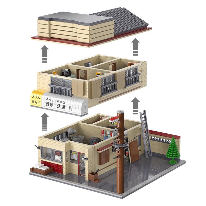 DOUBLEE CADA C61031 61031 non  CỬA HÀNG FUJIHARA TOFU. bộ đồ chơi xếp lắp ráp ghép mô hình Creator INITIAL D Sáng Tạo 1908 khối