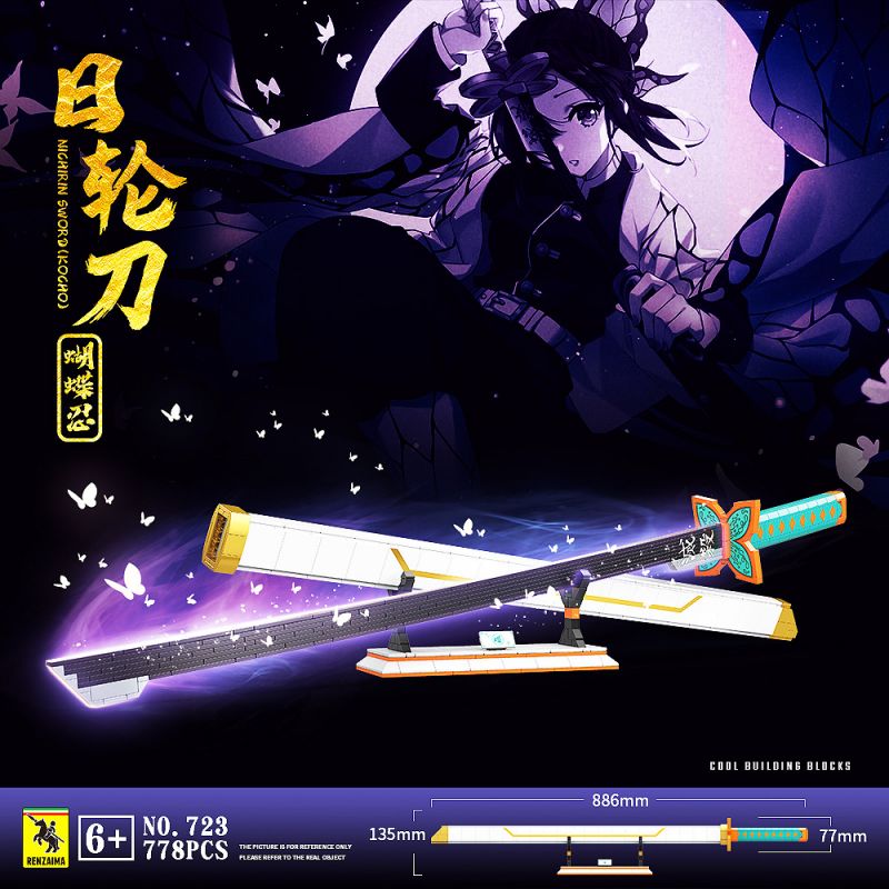 RENZAIMA 723 non  CON DAO NINJA BƯỚM bộ đồ chơi xếp lắp ráp ghép mô hình Kimetsu No Yaiba NICHIRIN SWORD（KOCHO） Thanh Gươm Diệt Quỷ 778 khối