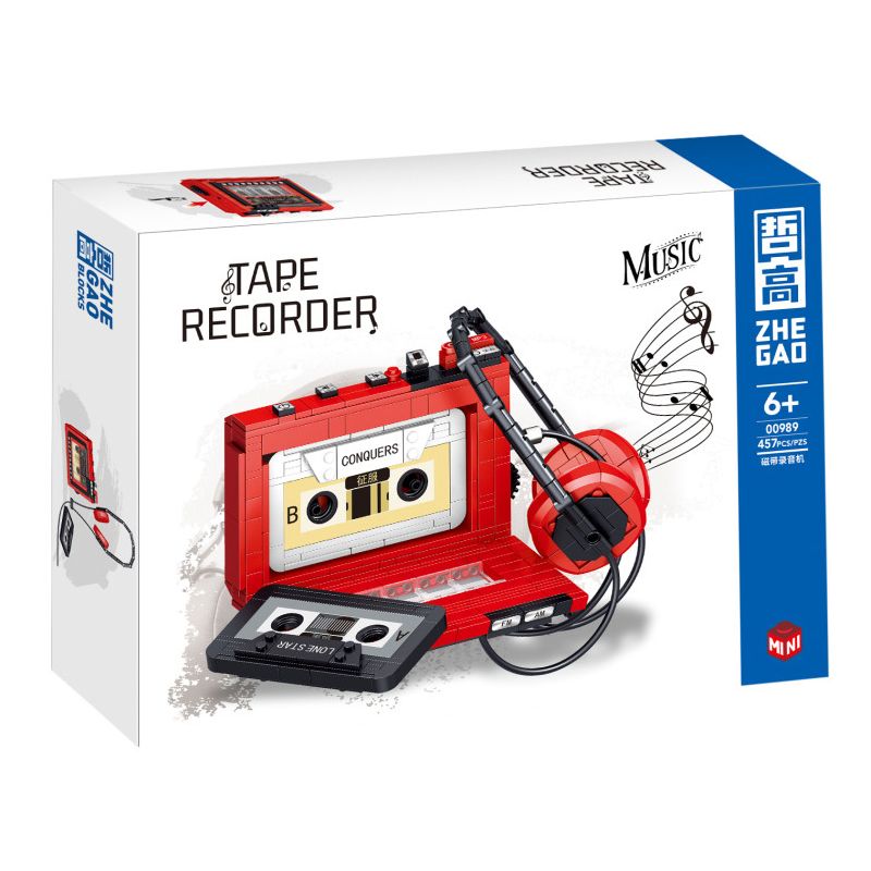 ZHEGAO 00989 non  MÁY THU ÂM bộ đồ chơi xếp lắp ráp ghép mô hình Creator RETRO CLASSIC TYPE RECORDER Sáng Tạo 457 khối