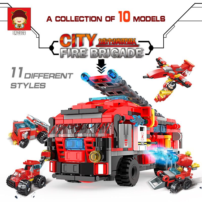 RUIZHI BEE 22008 non  10 SỰ KẾT HỢP CỦA XE CỨU HỎA ĐÁM MÂY bộ đồ chơi xếp lắp ráp ghép mô hình Fire Rescure FIRE BRIGADE 842 khối