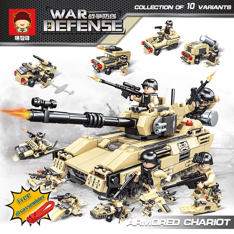 RUIZHI BEE 22007 non  BỂ SẮT VŨ TRANG 10 bộ đồ chơi xếp lắp ráp ghép mô hình WAR DEFENSE 934 khối