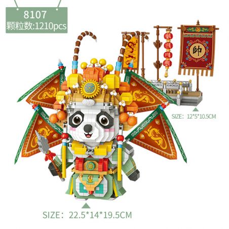 LOZ 8107 non  QUỐC TINH HOA WUSHENG PANDA bộ đồ chơi xếp lắp ráp ghép mô hình Brickheadz Nhân Vật Đầu To 1210 khối
