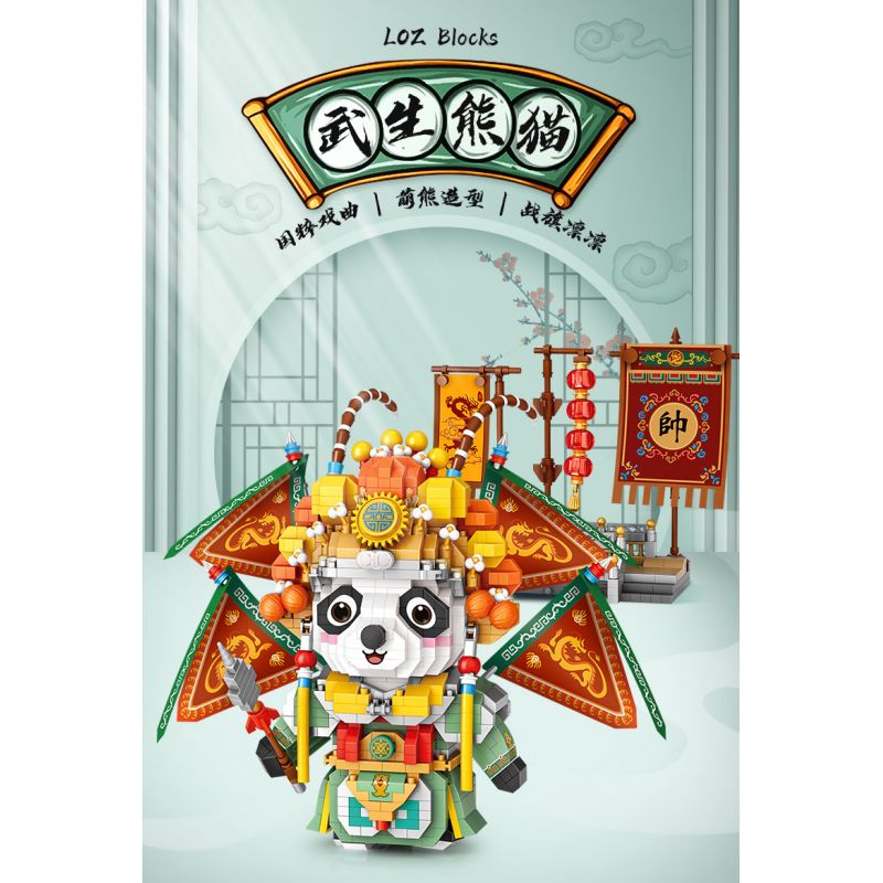 LOZ 8107 non  QUỐC TINH HOA WUSHENG PANDA bộ đồ chơi xếp lắp ráp ghép mô hình Brickheadz Nhân Vật Đầu To 1210 khối