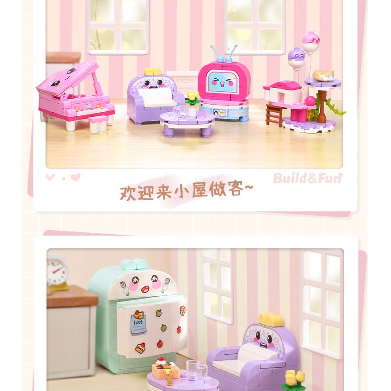 Enlighten 35016 Qman 35016 non  NUAN LIFE BLIND BOX 10 MẪU KHUNG LEO CHO MÈO BÀN TRANG ĐIỂM ĐÀN PIANO NHỎ GHẾ SOFA TV CHĂN TỦ LẠNH CON LĂN MÁY NƯỚNG BÁNH MÌ BỒN TẮM bộ đồ chơi xếp lắp ráp ghép mô hình Tastingbrick BUILD&FUN