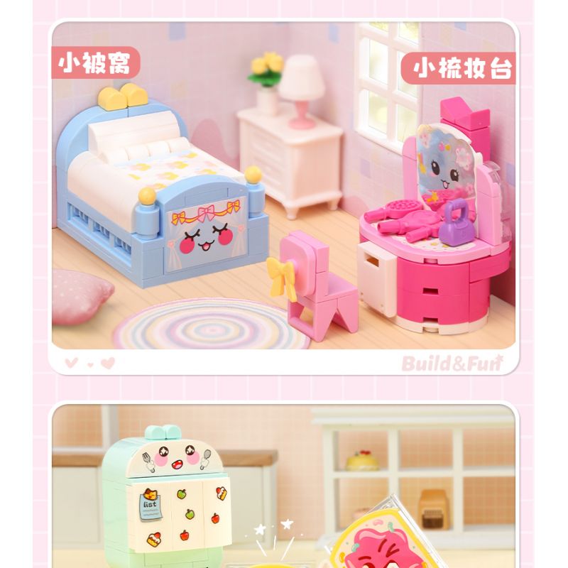 Enlighten 35016 Qman 35016 non  NUAN LIFE BLIND BOX 10 MẪU KHUNG LEO CHO MÈO BÀN TRANG ĐIỂM ĐÀN PIANO NHỎ GHẾ SOFA TV CHĂN TỦ LẠNH CON LĂN MÁY NƯỚNG BÁNH MÌ BỒN TẮM bộ đồ chơi xếp lắp ráp ghép mô hình Tastingbrick BUILD&FUN