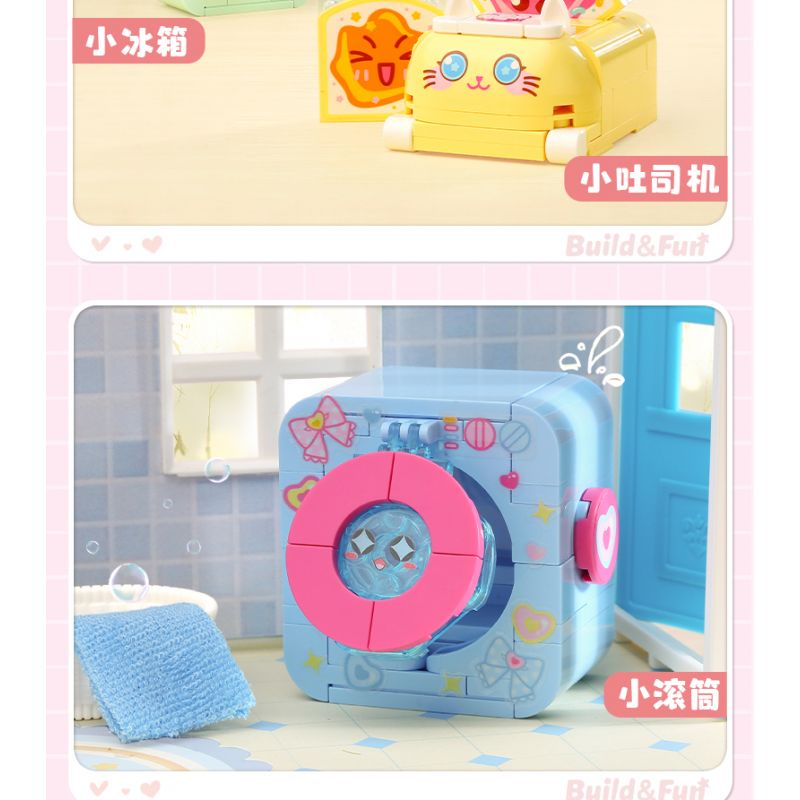 Enlighten 35016 Qman 35016 non  NUAN LIFE BLIND BOX 10 MẪU KHUNG LEO CHO MÈO BÀN TRANG ĐIỂM ĐÀN PIANO NHỎ GHẾ SOFA TV CHĂN TỦ LẠNH CON LĂN MÁY NƯỚNG BÁNH MÌ BỒN TẮM bộ đồ chơi xếp lắp ráp ghép mô hình Tastingbrick BUILD&FUN