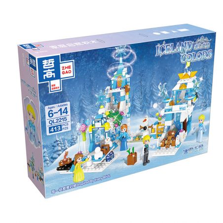 ZHEGAO QL2215 2215 non  VƯƠNG QUỐC BĂNG GIÁ bộ đồ chơi xếp lắp ráp ghép mô hình Frozen ICELAND COLORS Nữ Hoàng Băng Giá 413 khối