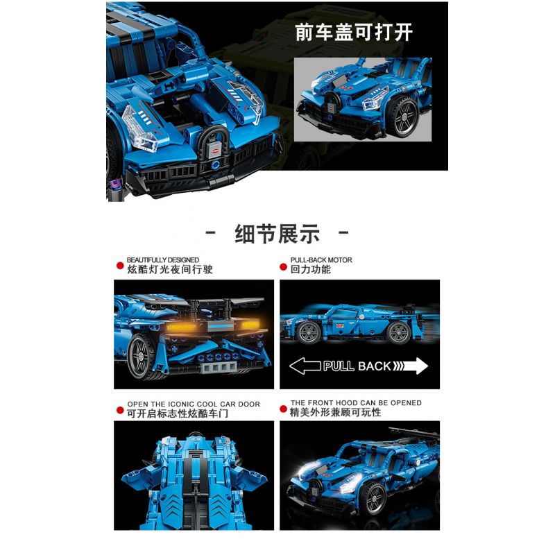 JP 88002 non  BUGATI. bộ đồ chơi xếp lắp ráp ghép mô hình  BUGATTI BOLIDE Kỹ Thuật Công Nghệ Cao Mô Hình Phương Tiện 521 khối