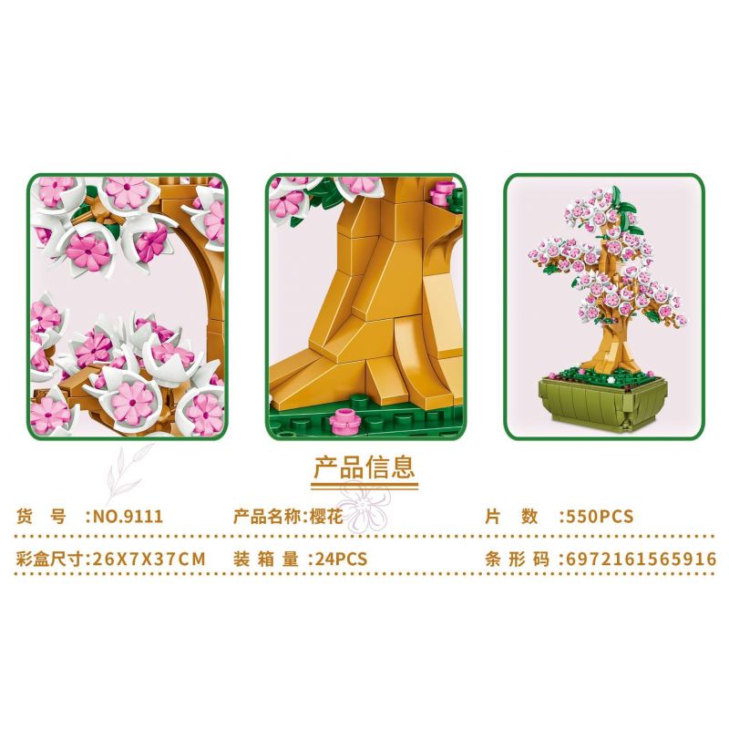 FAIR 9111 non  HOA ANH ĐÀO bộ đồ chơi xếp lắp ráp ghép mô hình Flowers SAKURA 550 khối