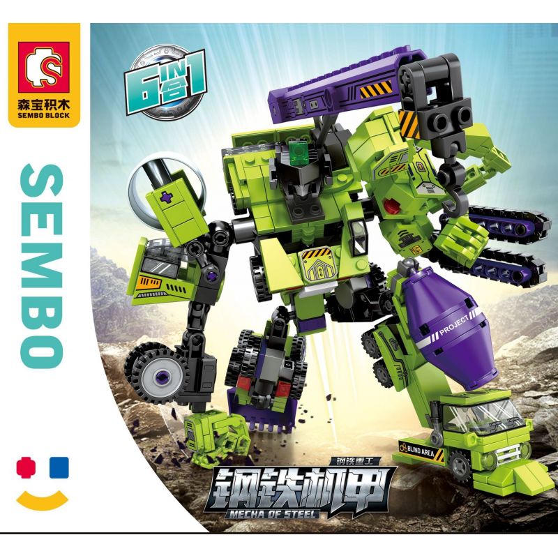 SEMBO 103275 103276 103277 103278 103279 103274 non  GIÁP THÉP CÔNG NGHIỆP NẶNG 6 TỔ HỢP bộ đồ chơi xếp lắp ráp ghép mô hình Transformers MECHA OF STEEL Robot Đại Chiến Người Máy Biến Hình 600 khối
