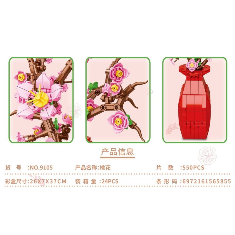 FAIR 9105 non  HOA ĐÀO bộ đồ chơi xếp lắp ráp ghép mô hình Flowers PEACH BLOSSOM 550 khối