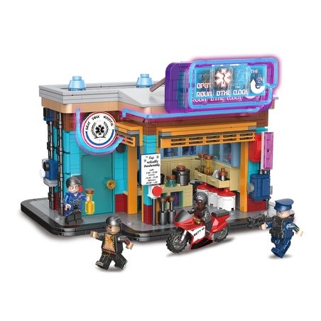 BRICKCOOL KS004 non  TIỆM THUỐC bộ đồ chơi xếp lắp ráp ghép mô hình CYBER STREET CORNER 1270 khối
