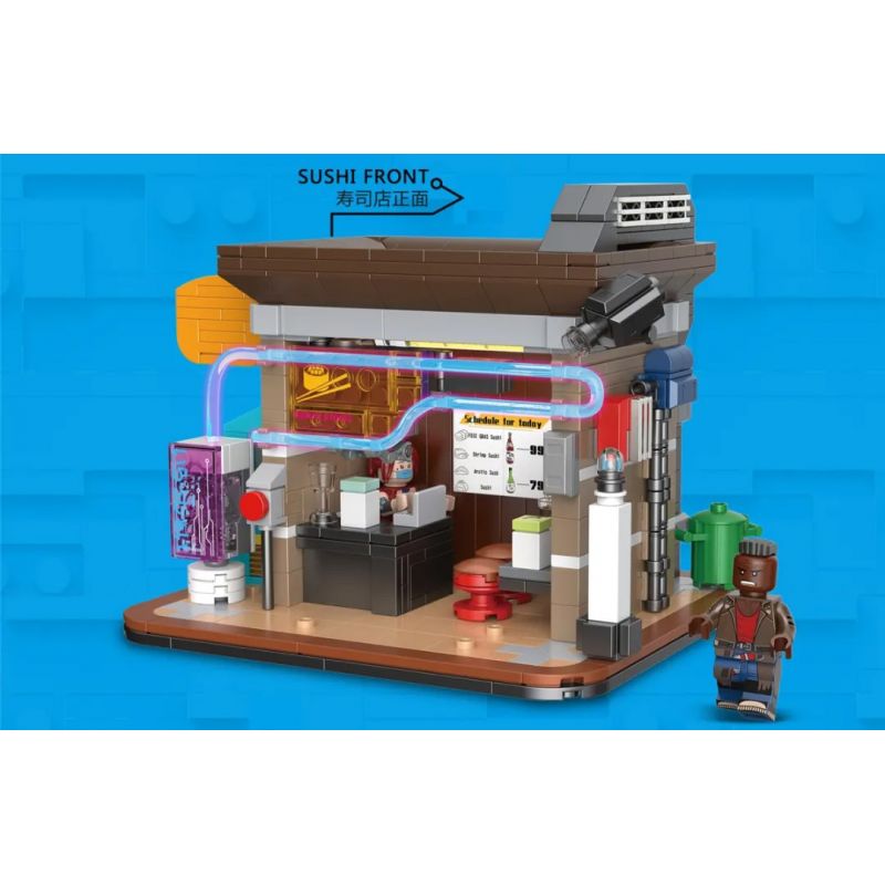 BRICKCOOL KS002 non  CỬA HÀNG SUSHI bộ đồ chơi xếp lắp ráp ghép mô hình CYBER STREET CORNER 661 khối