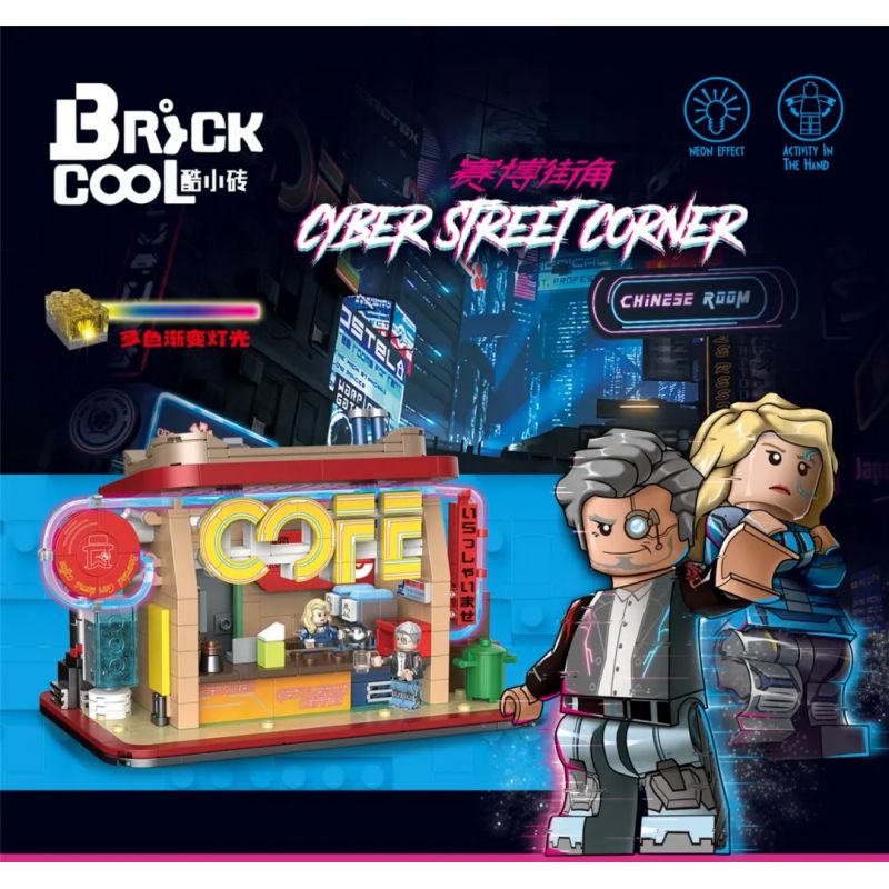 BRICKCOOL KS001 non  QUÁN CÀ PHÊ bộ đồ chơi xếp lắp ráp ghép mô hình CYBER STREET CORNER 712 khối