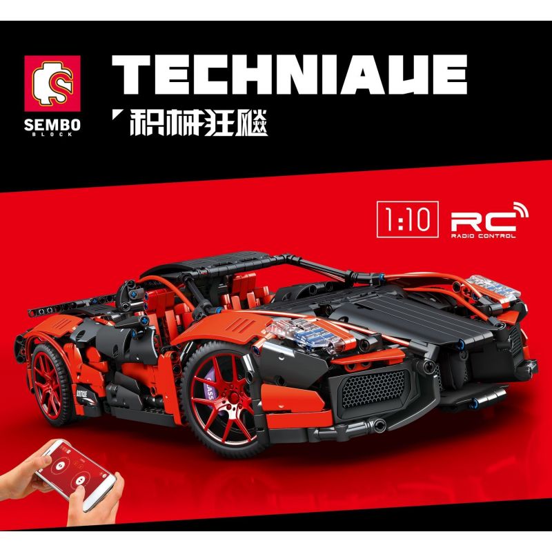 SEMBO 701026 non  ĐỔI ĐIỆN XE THỂ THAO MÀU ĐỎ QUYẾN RŨ tỷ lệ 1:10 bộ đồ chơi xếp lắp ráp ghép mô hình  Kỹ Thuật Công Nghệ Cao Mô Hình Phương Tiện 1827 khối