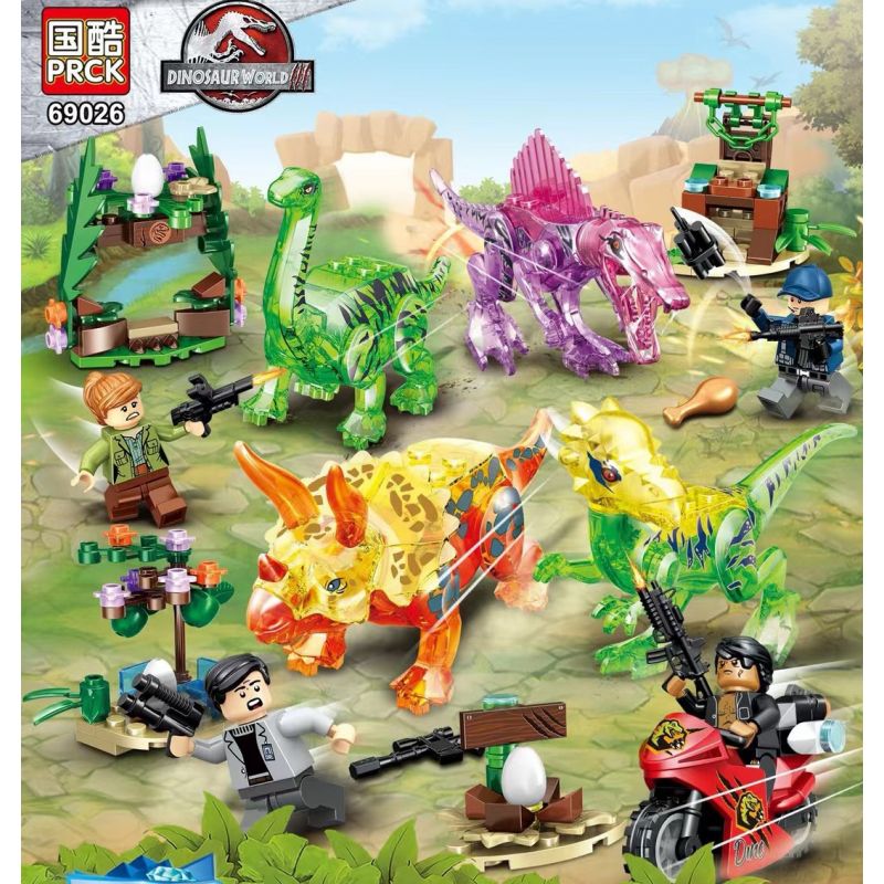 PRCK 69026 non Lego KHỦNG LONG TẤN CÔNG 4 RỒNG CỔ DÀI PALROW TAM GIÁC SƯNG bộ đồ chơi xếp lắp ráp ghép mô hình Jurassic World Thế Giới Khủng Long 245 khối