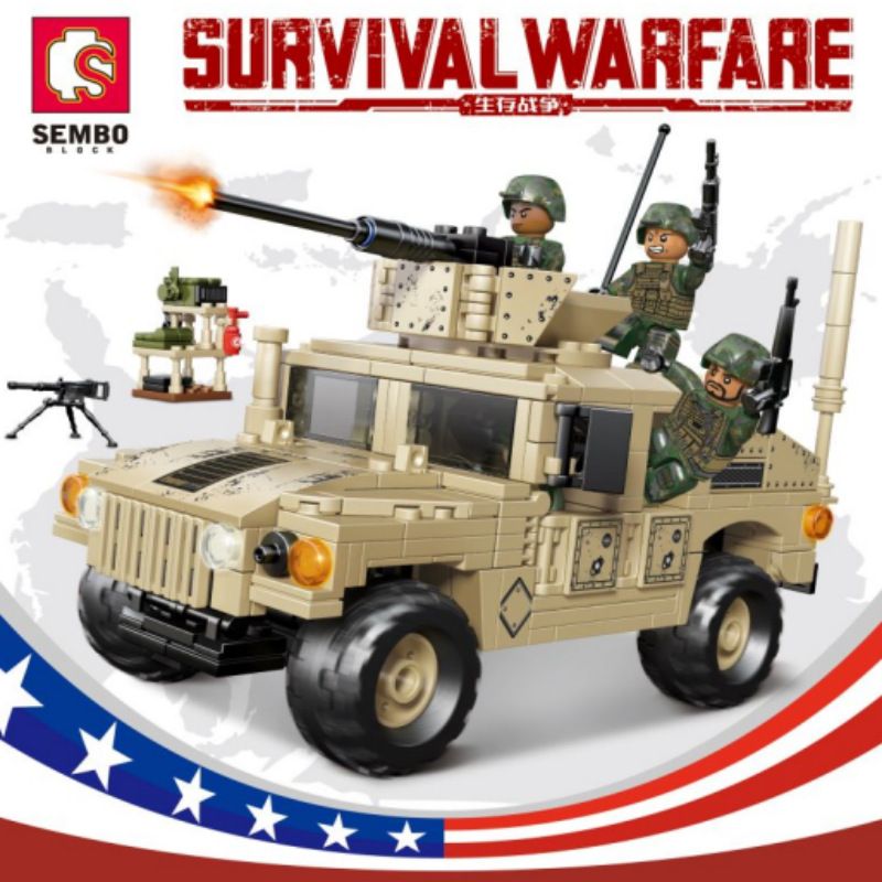 SEMBO 207121 non Lego XE BỌC THÉP HẠNG NHẸ HUMMER M1114 bộ đồ chơi xếp lắp ráp ghép mô hình Military Army SURVIVAL WARFARE Quân Sự Bộ Đội 497 khối