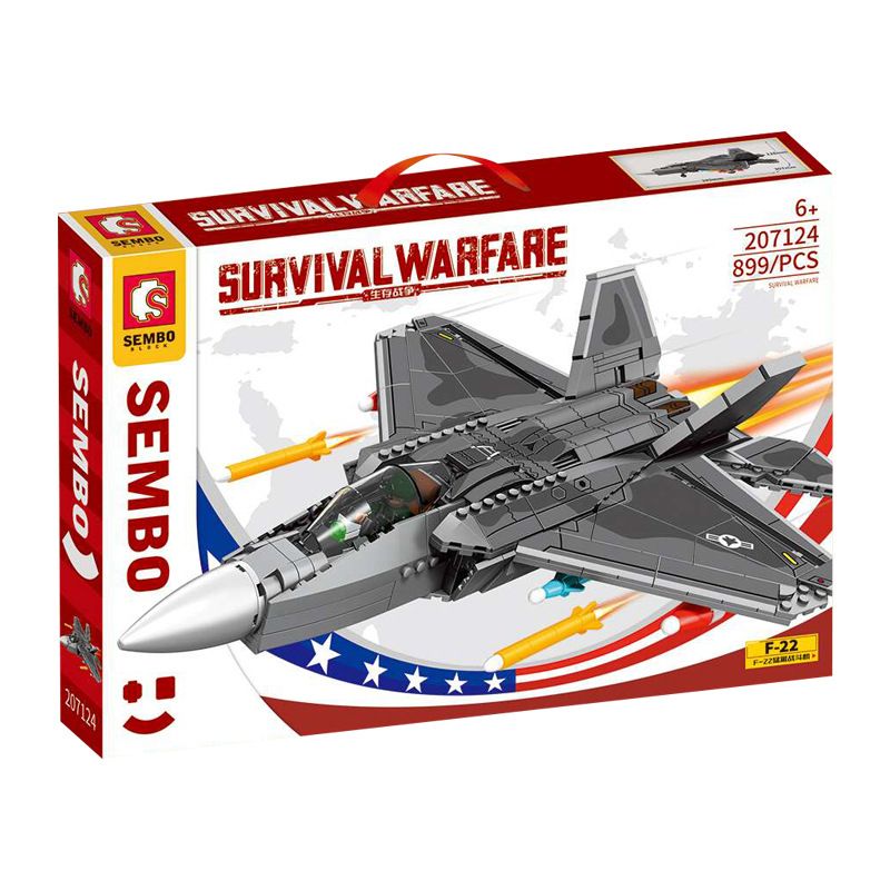 SEMBO 207124 non Lego MÁY BAY CHIẾN ĐẤU F-22 RAPTOR bộ đồ chơi xếp lắp ráp ghép mô hình Military Army SURVIVAL WARFARE Quân Sự Bộ Đội 899 khối