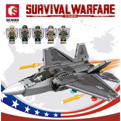 SEMBO 207124 non  MÁY BAY CHIẾN ĐẤU F-22 RAPTOR bộ đồ chơi xếp lắp ráp ghép mô hình Military Army SURVIVAL WARFARE Quân Sự Bộ Đội 899 khối