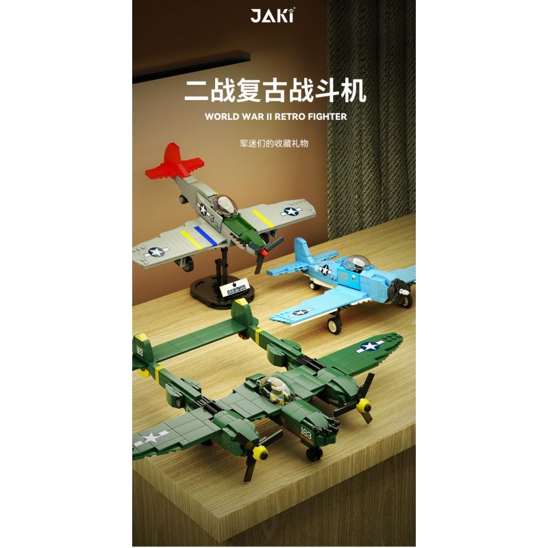 JAKI JK9160 9160 non  MÁY BAY CHIẾN ĐẤU CỔ ĐIỂN P-38 THUNDERBOLT WWII bộ đồ chơi xếp lắp ráp ghép mô hình MILITARY ZONE P-38 THUNDER FIGHTER 502 khối