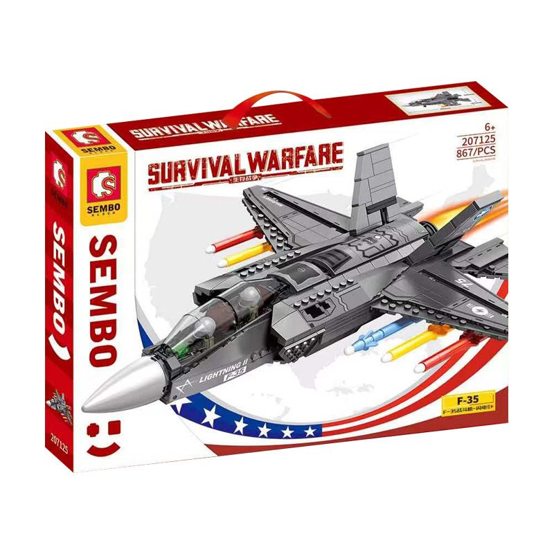 SEMBO 207125 non Lego MÁY BAY CHIẾN ĐẤU F-35 LIGHTNING II bộ đồ chơi xếp lắp ráp ghép mô hình Military Army SURVIVAL WARFARE Quân Sự Bộ Đội 867 khối