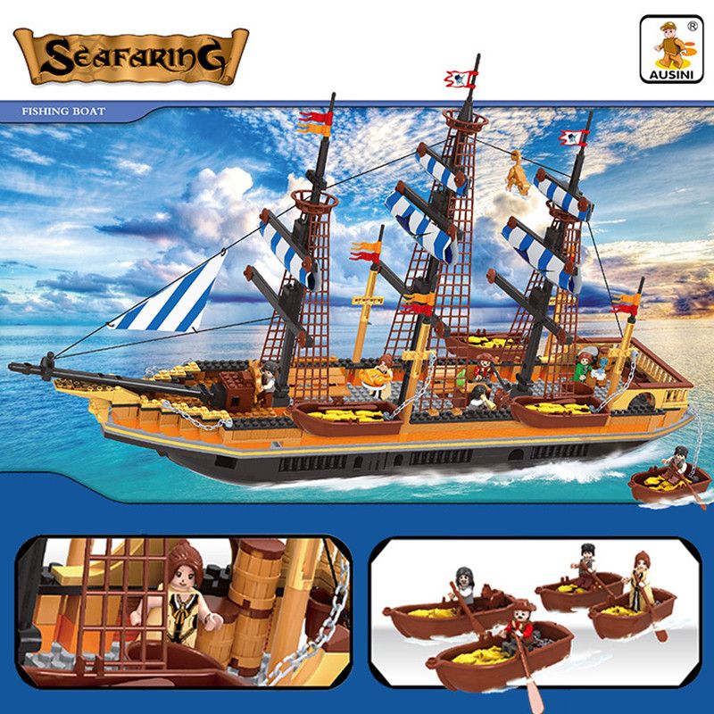 AUSINI N27806 27806 non  THUYỀN ĐÁNH CÁ LỚN bộ đồ chơi xếp lắp ráp ghép mô hình FISHING BOAT 857 khối