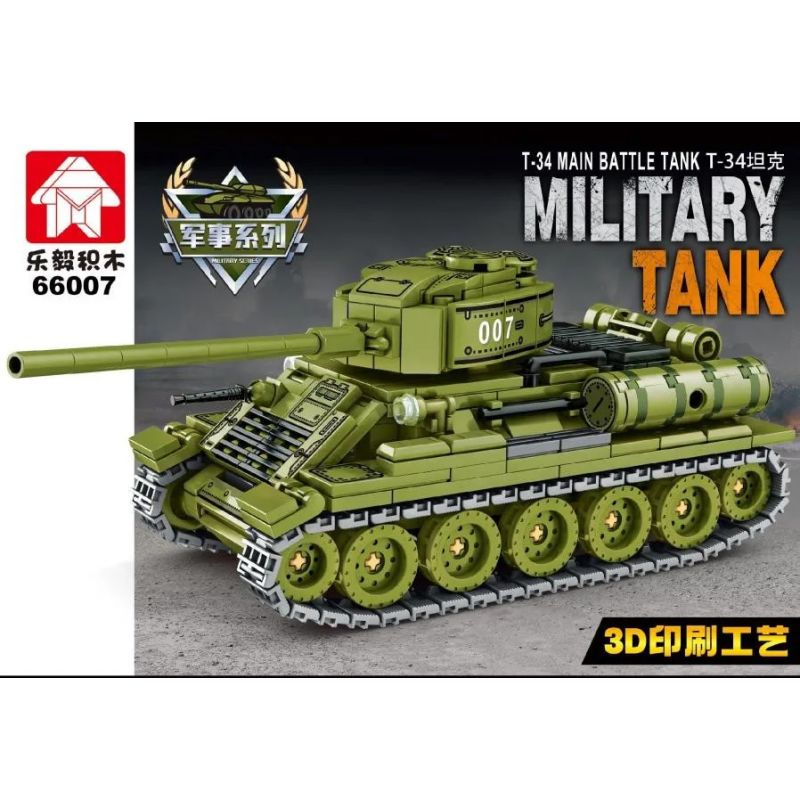 LEYI 66007 non  TANK T-34 bộ đồ chơi xếp lắp ráp ghép mô hình Military Army MILITARY TANK T-34 MAIN BATTLE Quân Sự Bộ Đội 506 khối