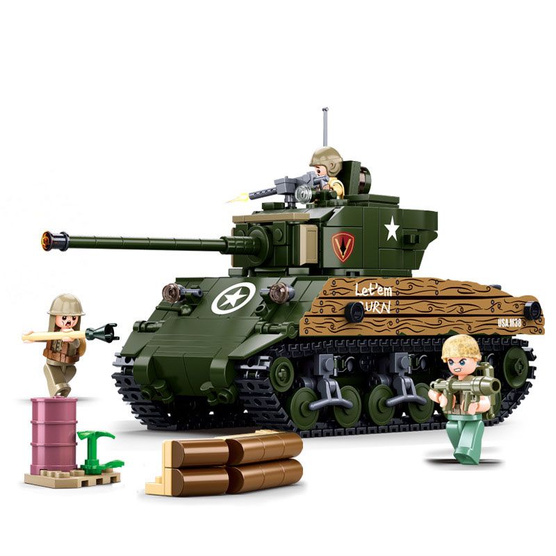 SLUBAN M38-B1110 B1110 1110 M38B1110 38-B1110 non Lego XE TĂNG HẠNG TRUNG M4A3 (76W) bộ đồ chơi xếp lắp ráp ghép mô hình 715 khối