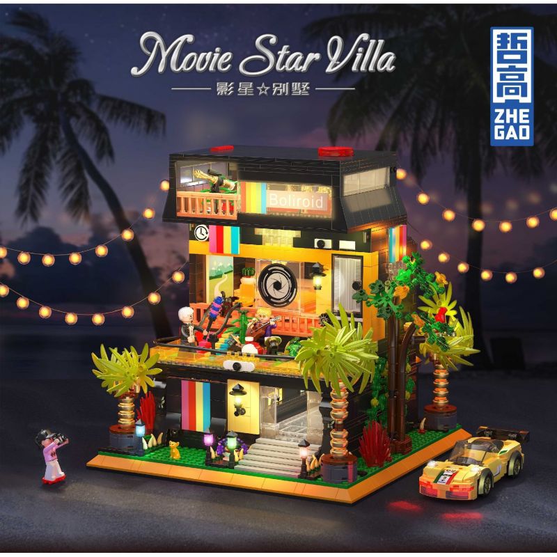 ZHEGAO DZ6019 6019 non  BIỆT THỰ NGÔI SAO ĐIỆN ẢNH bộ đồ chơi xếp lắp ráp ghép mô hình Modular Buildings MOVIE STAR VILLA Mô Hình Nhà Cửa 2044 khối