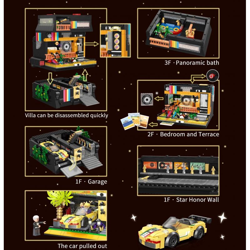 ZHEGAO DZ6019 6019 non  BIỆT THỰ NGÔI SAO ĐIỆN ẢNH bộ đồ chơi xếp lắp ráp ghép mô hình Modular Buildings MOVIE STAR VILLA Mô Hình Nhà Cửa 2044 khối