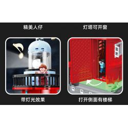 QIAO LE TONG 8811 non  HỘP NHẠC NGỌN HẢI ĐĂNG DẠ QUANG MÀU ĐỎ bộ đồ chơi xếp lắp ráp ghép mô hình Creator LIGHTHOUSE MUSIC BOX Sáng Tạo 616 khối
