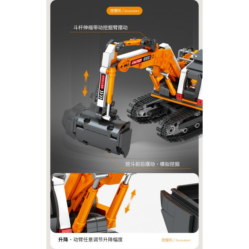 JAKI JK9281 9281 non  MÁY XÚC HẠNG NẶNG tỷ lệ 1:27 bộ đồ chơi xếp lắp ráp ghép mô hình HEAVY DUTY EXCAVATOR 536 khối