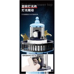 QIAO LE TONG 8810 non  HỘP NHẠC NGỌN HẢI ĐĂNG PHÁT SÁNG MÀU XANH bộ đồ chơi xếp lắp ráp ghép mô hình Creator LIGHTHOUSE MUSIC BOX Sáng Tạo 646 khối